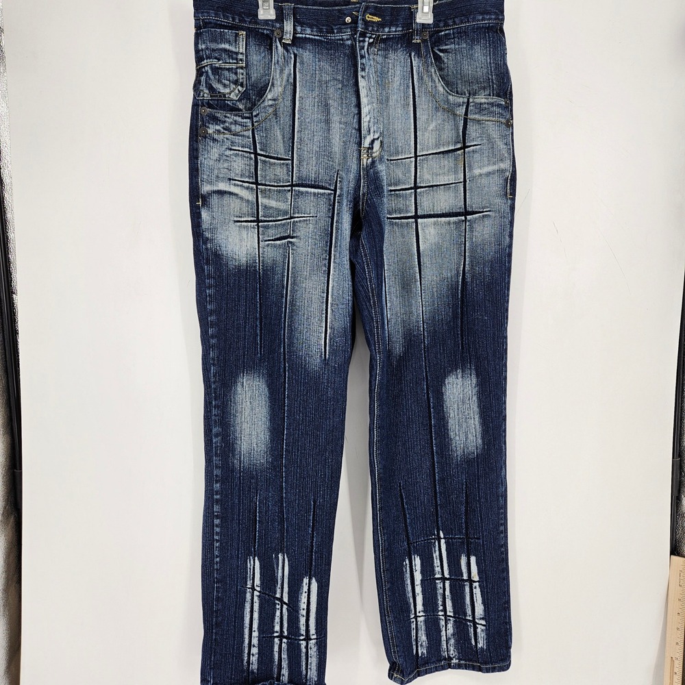 Vintage Raw Blue Jeans Mens 40 x 34 Cargo Baggy Y2K Streetwear‎ Blue Denim